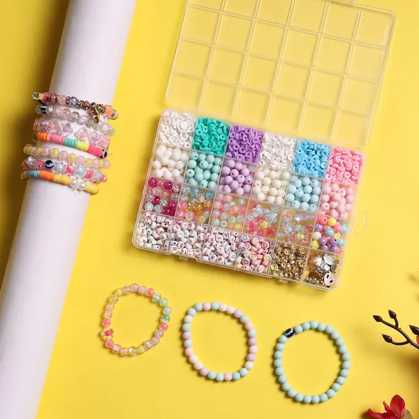 Multicolor_Children_All-in-One_Bracelet_Making_Kit__24_Grid_Jewelry_Set_with_1000+_Beads,_Alphabet_Letters,_Charms,_Jump_Rings,_Tools_&_2_Elastic_Rolls__DIY_Jewellery_Craft_Kit_for_Kids_Age_612-_Birthday_Gift_for_Girls_4_5_6_7_Years_(Clay_With_8mm_matt)