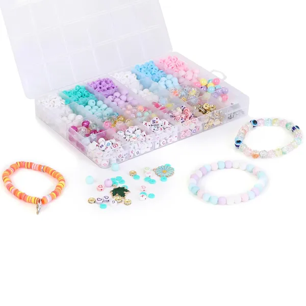 Multicolor_Children_All-in-One_Bracelet_Making_Kit__24_Grid_Jewelry_Set_with_1000+_Beads,_Alphabet_Letters,_Charms,_Jump_Rings,_Tools_&_2_Elastic_Rolls__DIY_Jewellery_Craft_Kit_for_Kids_Age_612-_Birthday_Gift_for_Girls_4_5_6_7_Years_(Clay_With_8mm_matt)