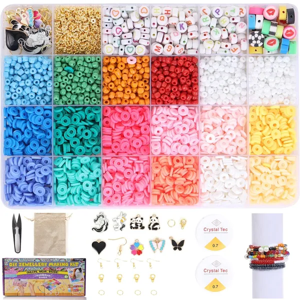 Multicolor_DIY_Bracelet_Making_Kit_for_Girls__3000+_Beads_Craft_Set_with_12_Clay_Colors,_6_Seed,_Alphabet_&_Heart,_Charms,_Findings,_Elastic_Rolls,_Cutter_&_Jute_Pouch__Jewellery_Kit_for_Kids_-_Birthday_Gift_for_Girls_4_5_6_7_8_9_10_Years