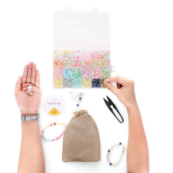Multicolor_Children_Jewelry_Making_Craft_Bracelet_Kits_Set_For_Kids-DIY_24_Compartment_Box,700+_Colorful_Beads,Ear_Hangings,Lobster_Locks_&_Rings_,8_Pcs_of_Charms_With_Accessories,