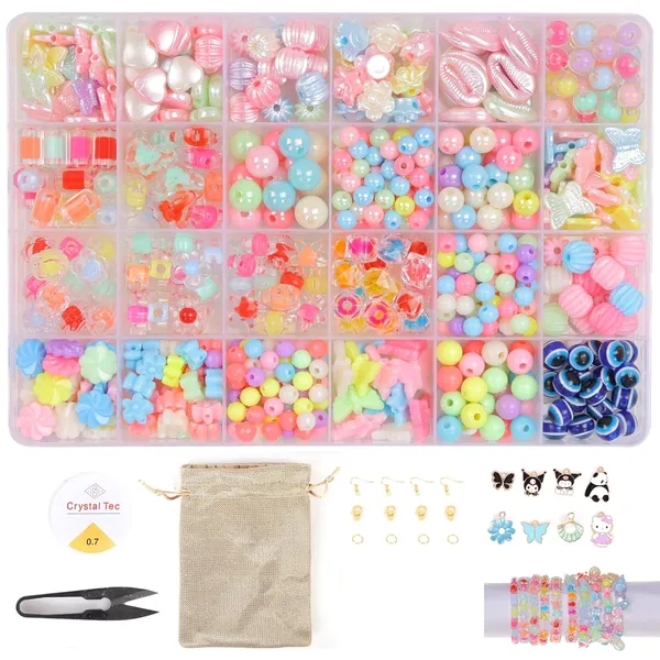 Multicolor_Children_Jewelry_Making_Craft_Bracelet_Kits_set_for_Kids_-_DIY_24_Compartment_Box,_700+_Colorful_Beads,_Ear_Hangings,_Lobster_Locks_&_Rings_,_8_Pcs_of_Charms_With_Accessories_-_Birthday_Gift_for_Girls_4_5_6_7_Years_(Double_Beads)