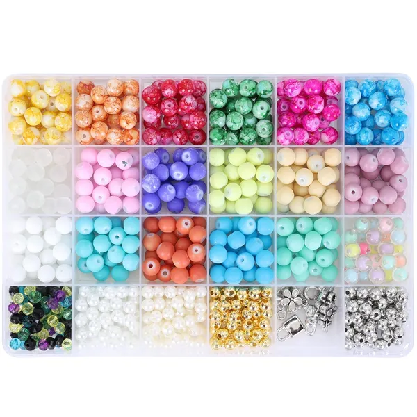 Multicolor_Children_Jewelry_Making_Craft_Bracelet_Kits_set_for_Kids_-_DIY_24_Compartment_Box,_700+_Colorful_Beads,_Ear_Hangings,_Lobster_Locks_&_Rings_,_8_Pcs_of_Charms_With_Accessories_-_Birthday_Gift_for_Girls_4_5_6_7_Years_(Marble_and_matt_Glass)