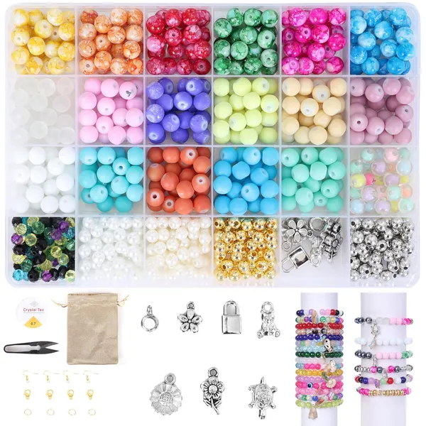 Multicolor_Children_Jewelry_Making_Craft_Bracelet_Kits_set_for_Kids_-_DIY_24_Compartment_Box,_700+_Colorful_Beads,_Ear_Hangings,_Lobster_Locks_&_Rings_,_8_Pcs_of_Charms_With_Accessories_-_Birthday_Gift_for_Girls_4_5_6_7_Years_(Marble_and_matt_Glass)