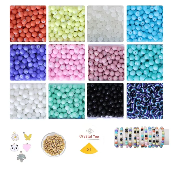 Multicolor_300+_Glass_Beads_Set_with_5_Charms_&_10_Meter_Elastic_Thread__Perfect_for_Bracelet_&_Jewelry_Making_(Matt_Glass)