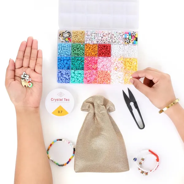 Multicolor_DIY_Bracelet_Making_Kit_for_Girls__3000+_Beads_Craft_Set_with_12_Clay_Colors,_6_Seed,_Alphabet_&_Heart,_Charms,_Findings,_Elastic_Rolls,_Cutter_&_Jute_Pouch__Jewellery_Kit_for_Kids_-_Birthday_Gift_for_Girls_4_5_6_7_8_9_10_Years