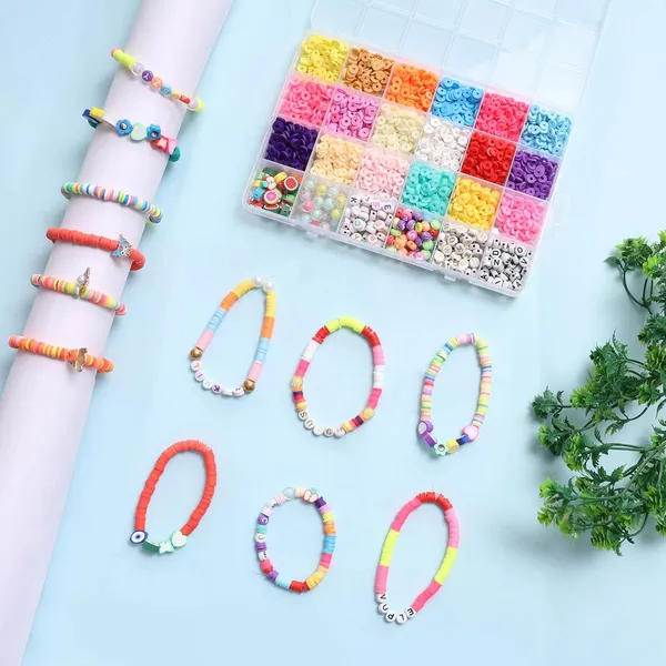 Multicolor_DIY_Bracelet_Making_Kit_-_24_Colorful_Beads,_10m_Elastic_Thread,_Jute_Bag,_and_Cutter_-_Gift_for_Girls_Birthdays_(Clay_Beads_3)