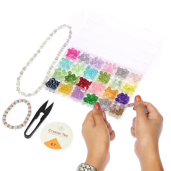 Multicolor_DIY_Bracelet_Making_Kit_300+_Glass_Beads_(8Mm)_With_Evil_Eye,Gold_&_Silver_Rings,Metallic_Beads_24-Compartment_Organizer_Box_For_Girls_&_Boys_(Crackle_And_jelly_silver_charms_box)