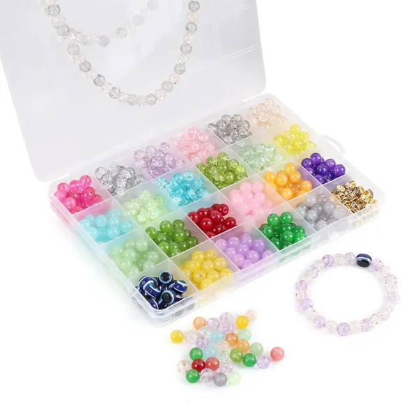 Multicolor_DIY_Bracelet_Making_Kit_300+_Glass_Beads_(8Mm)_With_Evil_Eye,Gold_&_Silver_Rings,Metallic_Beads_24-Compartment_Organizer_Box_For_Girls_&_Boys_(Crackle_And_jelly_silver_charms_box)