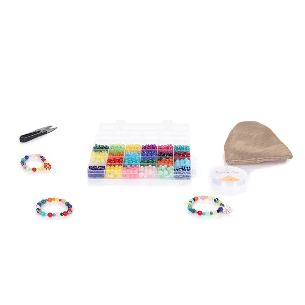 Multicolor_DIY_Bracelet_Making_Kit_-_24_Colorful_Beads,_10m_Elastic_Thread,_Jute_Bag,_and_Cutter_-_Gift_for_Girls_Birthdays_(Crystal_with_Moon)