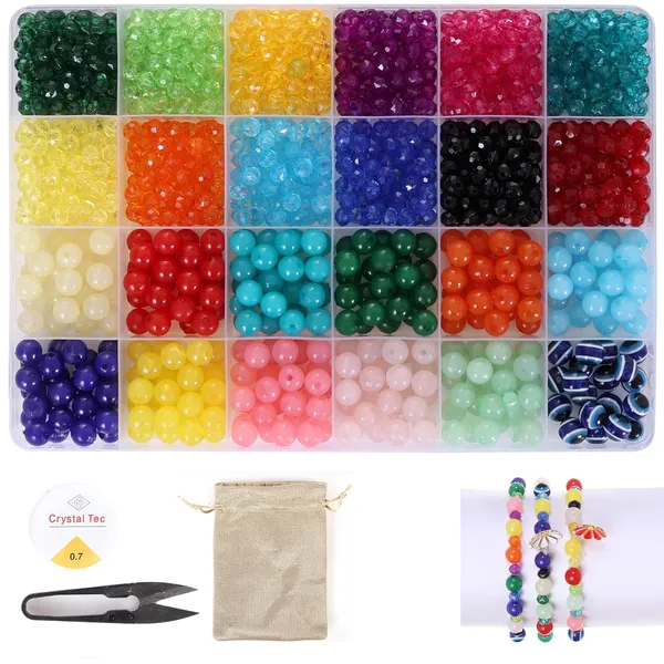 Multicolor_DIY_Bracelet_Making_Kit_-_24_Colorful_Beads,_10m_Elastic_Thread,_Jute_Bag,_and_Cutter_-_Gift_for_Girls_Birthdays_(Crystal_with_Moon)