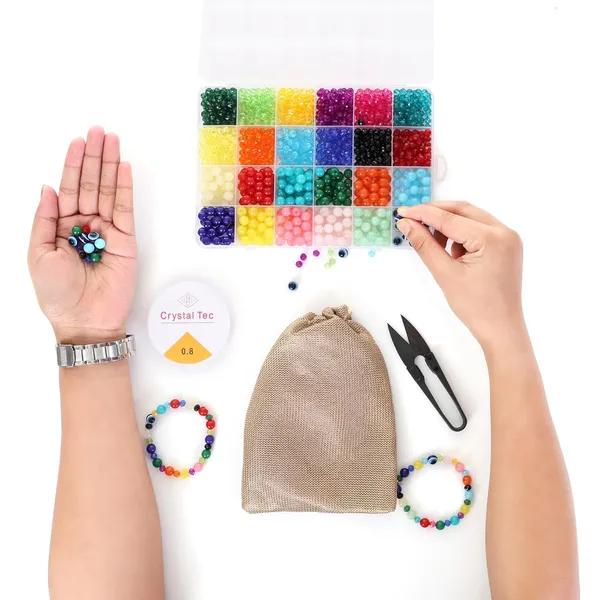 Multicolor_DIY_Bracelet_Making_Kit_-_24_Colorful_Beads,_10m_Elastic_Thread,_Jute_Bag,_and_Cutter_-_Gift_for_Girls_Birthdays_(Crystal_with_Moon)