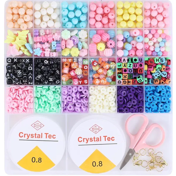 ambitieux_Bracelet_Making_Kit_for_Girls_|_DIY_Jewellery_Craft_Set_with_24_Types_of_Beads,_Elastic_Rolls_&_Scissors_|_Creative_Art_&_Craft_Gift_Toy_for_Kids_Girls_Age_4â€“12_Years_(8mm_Opaque_with_Clay)