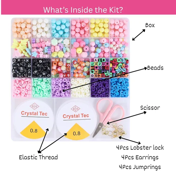 ambitieux_Bracelet_Making_Kit_for_Girls_|_DIY_Jewellery_Craft_Set_with_24_Types_of_Beads,_Elastic_Rolls_&_Scissors_|_Creative_Art_&_Craft_Gift_Toy_for_Kids_Girls_Age_4â€“12_Years_(8mm_Opaque_with_Clay)