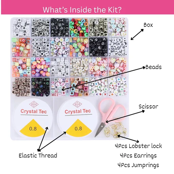ambitieux_Bracelet_Making_Kit_for_Girls_|_DIY_Jewellery_Craft_Set_with_24_Types_of_Beads,_Elastic_Rolls_&_Scissors_|_Creative_Art_&_Craft_Gift_Toy_for_Kids_Girls_Age_4â€“12_Years_(Alphabet_kit)