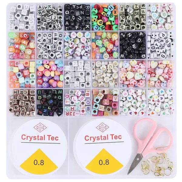 ambitieux_Bracelet_Making_Kit_for_Girls_|_DIY_Jewellery_Craft_Set_with_24_Types_of_Beads,_Elastic_Rolls_&_Scissors_|_Creative_Art_&_Craft_Gift_Toy_for_Kids_Girls_Age_4â€“12_Years_(Alphabet_kit)
