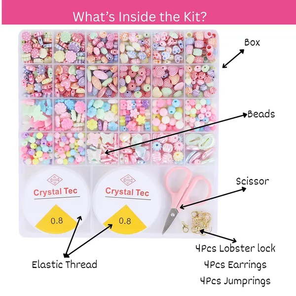 ambitieux_Bracelet_Making_Kit_for_Girls_|_DIY_Jewellery_Craft_Set_with_24_Types_of_Beads,_Elastic_Rolls_&_Scissors_|_Creative_Art_&_Craft_Gift_Toy_for_Kids_Girls_Age_4â€“12_Years_(Multicolor_Beads)