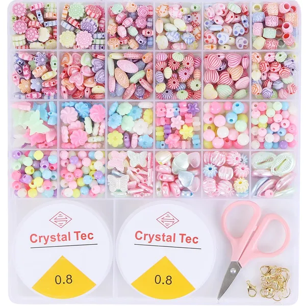 ambitieux_Bracelet_Making_Kit_for_Girls_|_DIY_Jewellery_Craft_Set_with_24_Types_of_Beads,_Elastic_Rolls_&_Scissors_|_Creative_Art_&_Craft_Gift_Toy_for_Kids_Girls_Age_4â€“12_Years_(Multicolor_Beads)