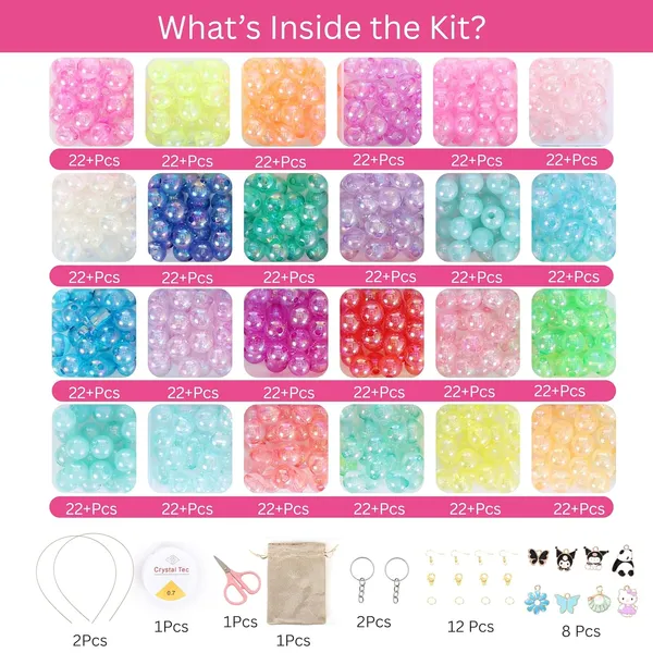 ambitieux_DIY_Jewellery_Making_Kit_for_Kids__24_Colours_Pearl_Beads_Set_with_Charms_&_Accessories_|_Birthday_Gift_for_Girls_Age_5,_6,_7,_8,_9,_10,_11,_12+_Years_(24_Color_8mm_Rainbow_Beads)