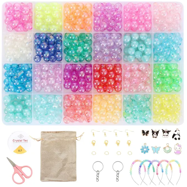 ambitieux_DIY_Jewellery_Making_Kit_for_Kids__24_Colours_Pearl_Beads_Set_with_Charms_&_Accessories_|_Birthday_Gift_for_Girls_Age_5,_6,_7,_8,_9,_10,_11,_12+_Years_(24_Color_8mm_Rainbow_Beads)