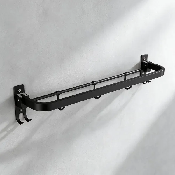 QURTAINZ_Stainless_Steel_Folding_Single_Towel_Rod_with_Hooks/Towel_Holder_for_Bathroom/Towel_Hanger/Towel_Stand/Bathroom_Accessories_-_(24_Inch-Black)-2_FT_LONG