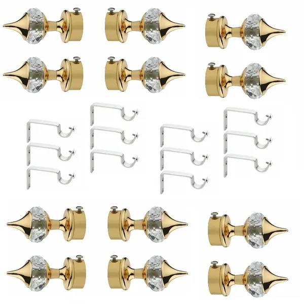 QURTAINZ_Golden_Single_Diamond_Curtain_Bracket_Set_with_Finials_Pack_of_6_Pair_-_Curtain_Holders_for_Wall_-_Parda_Holders_with_Support_Fittings_and_1_Inch_Rod_Pocket_Finials_for_Door_and_Window