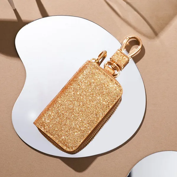Gold_PU_Leather_Glitter_Car_Key_Holder_Case