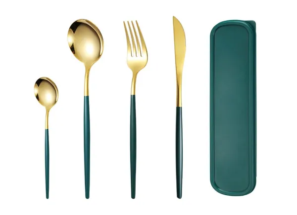 4_Pcs_Green_&_Gold_Stainless_Steel_Silverware_Set
