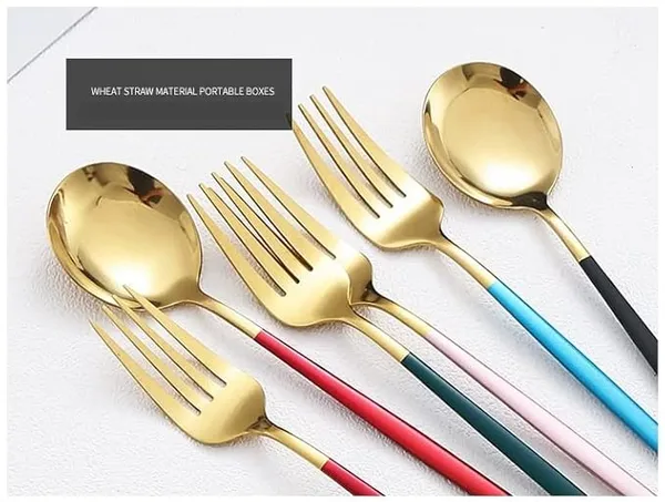 4_Pcs_Green_&_Gold_Stainless_Steel_Silverware_Set