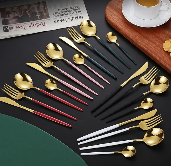 4_Pcs_Green_&_Gold_Stainless_Steel_Silverware_Set