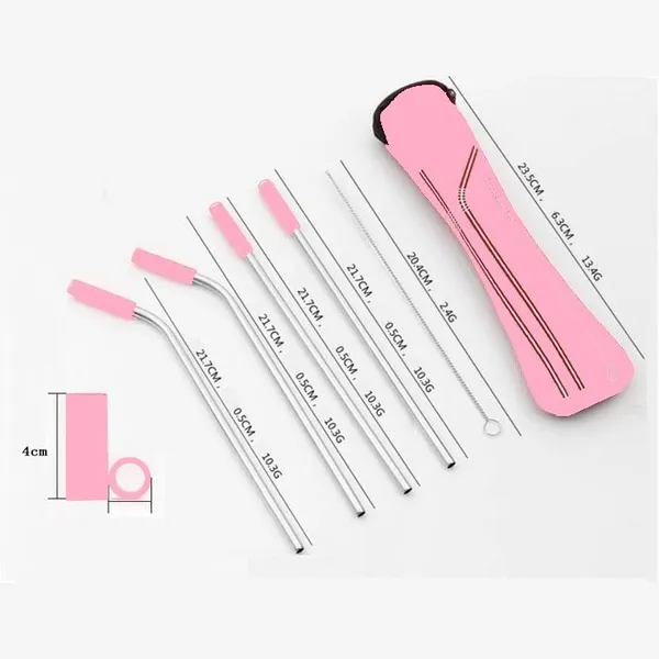 5_Piece_Pink_Silicone_Stainless_Steel_Straw_Set