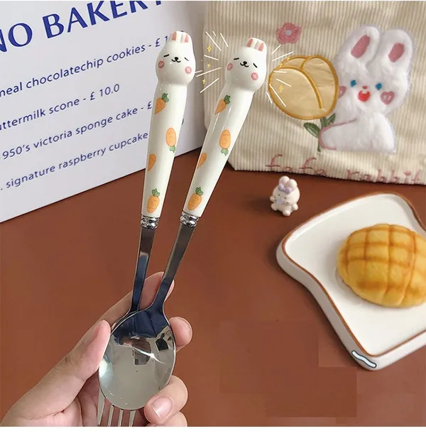 2_Pack_White_Cartoon_Rabbit_Cutlery_Set_For_Children