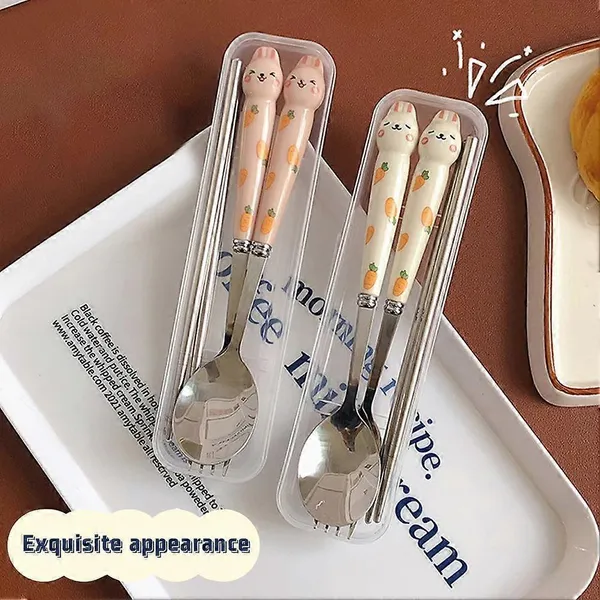 2_Pack_White_Cartoon_Rabbit_Cutlery_Set_For_Children