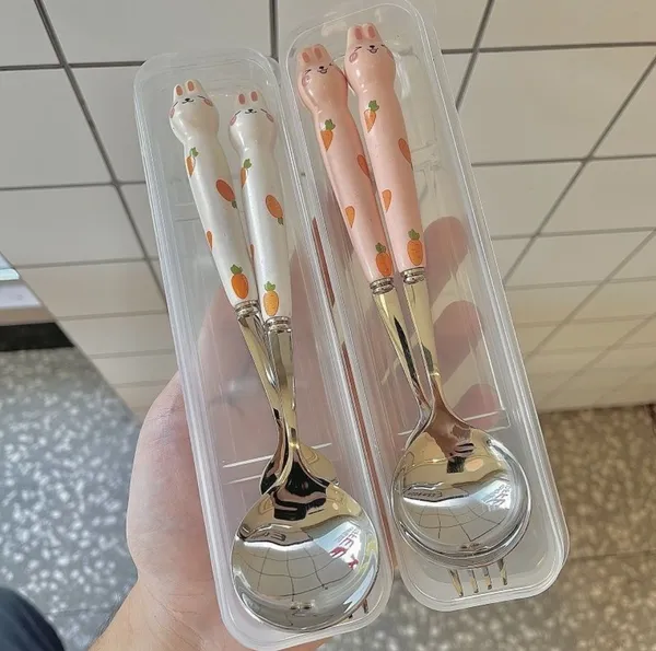 2_Pack_White_Cartoon_Rabbit_Cutlery_Set_For_Children