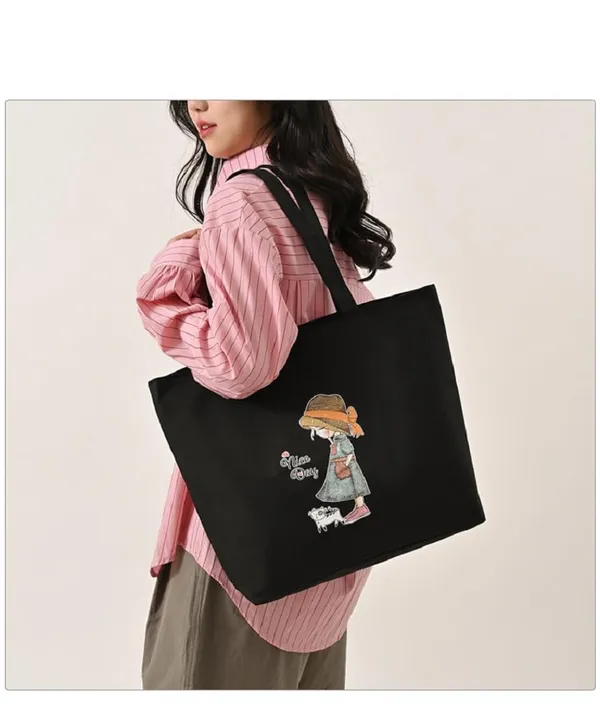 Black_Large_Tote_Bag_Oxford_Cloth_Handbag_For_Women