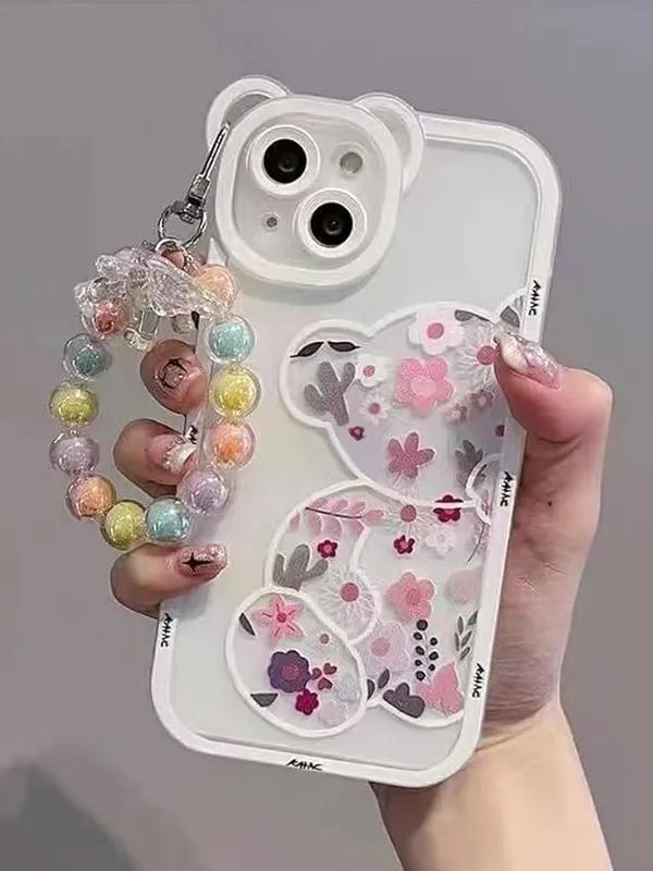 White_Bear_Chain_Case_Thermoplastic_Polyurethane_For_Iphone_14