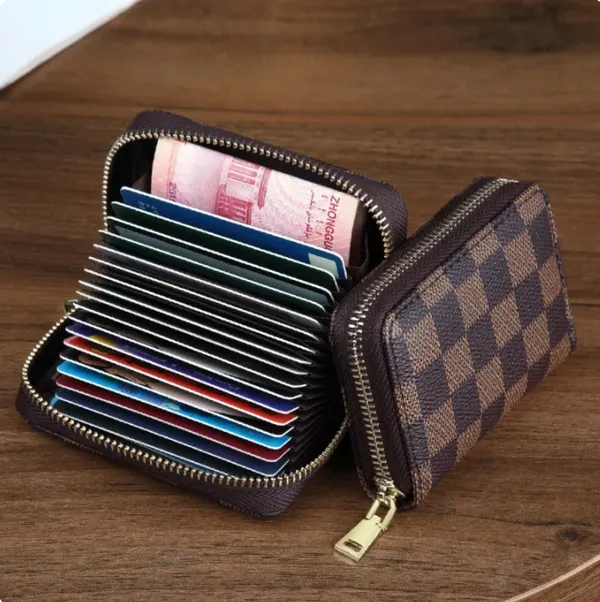 Brown_Checks_Pu_Card_Case_Organizer_Zipper_Wallet_(9_slots)