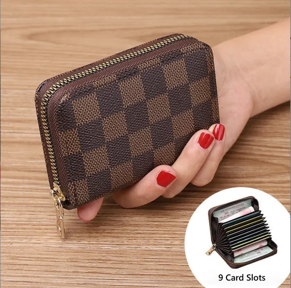 Brown_Checks_Pu_Card_Case_Organizer_Zipper_Wallet_(9_slots)
