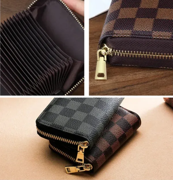 Brown_Checks_Pu_Card_Case_Organizer_Zipper_Wallet_(9_slots)