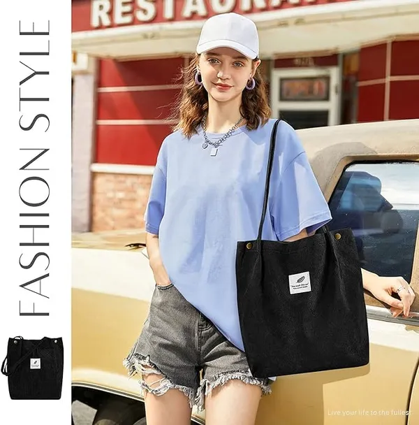 Black_Corduroy_Tote_Bag_Corduroy_Handbag_For_Women