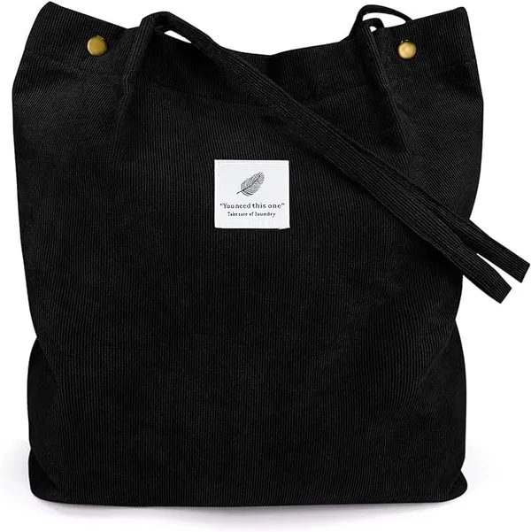 Black_Corduroy_Tote_Bag_Corduroy_Handbag_For_Women