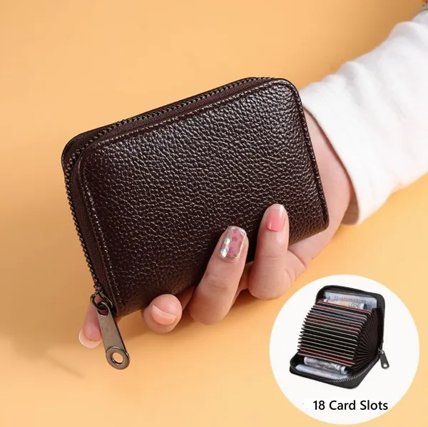 Brown_Card_Case_Organizer_Zipper_Wallet_(18_slots)