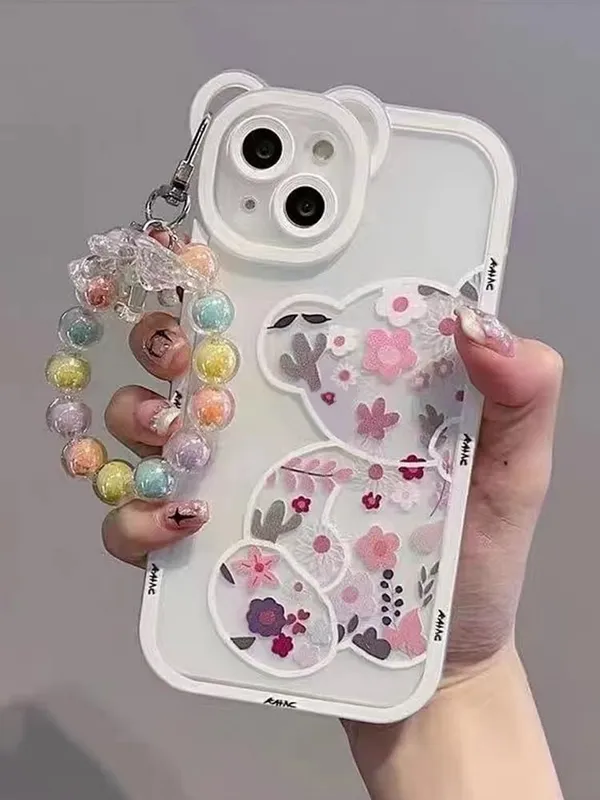 White_Bear_Chain_Case_Thermoplastic_Polyurethane_For_Iphone_13