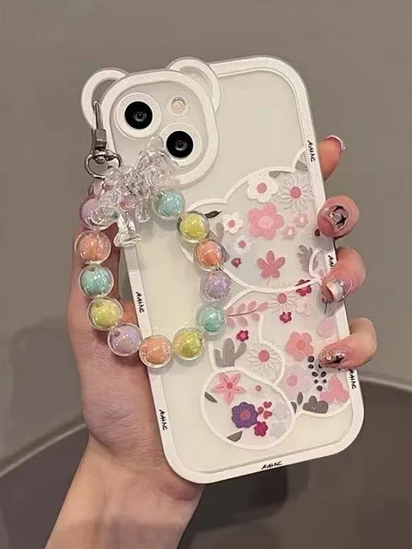 White_Bear_Chain_Case_Thermoplastic_Polyurethane_For_Iphone_13