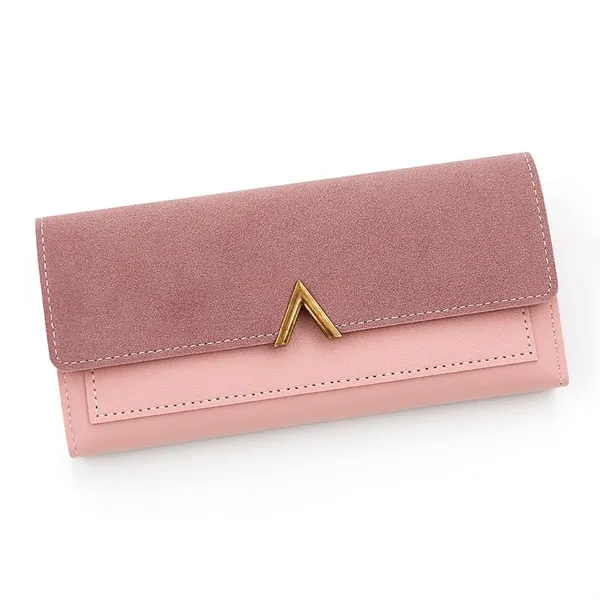 Pink_Tri-Fold_Retro_Long_Faux_Leather_Purses_For_Women