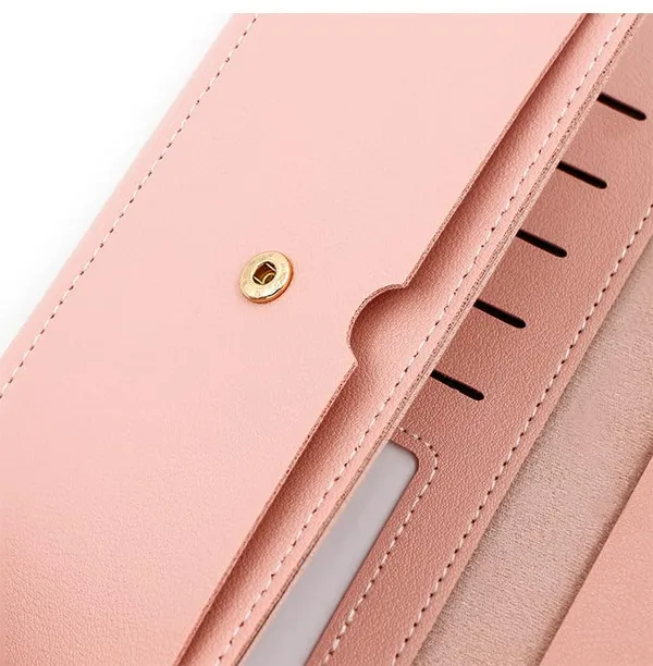 Pink_Tri-Fold_Retro_Long_Faux_Leather_Purses_For_Women