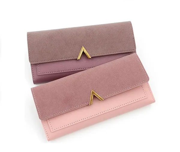 Pink_Tri-Fold_Retro_Long_Faux_Leather_Purses_For_Women