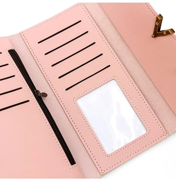 Pink_Tri-Fold_Retro_Long_Faux_Leather_Purses_For_Women
