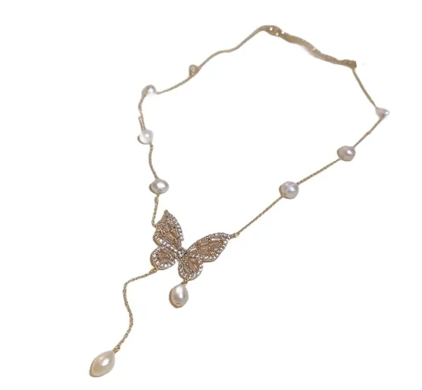 Rust_Platinum_Butterfly_Pearl_Tassel_Pendant_Platinum_Jewellery_Set