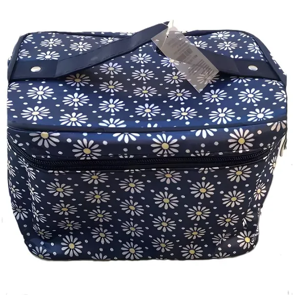 Navy_Blue_Flower_Waterproof_Polyester_Travel_Bag