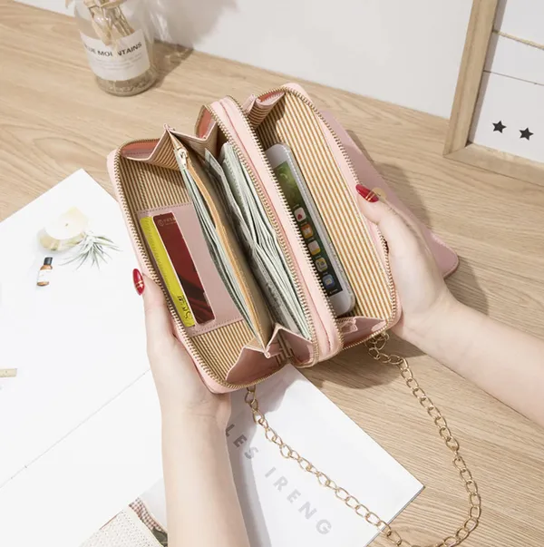 Pink_Double_Zipper_Pu_Leather_Purses_For_Women